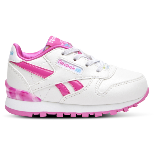 

Girls Reebok Reebok Classic Leather Step N Flash - Girls' Toddler Running Shoe White/Pink Size 10.0