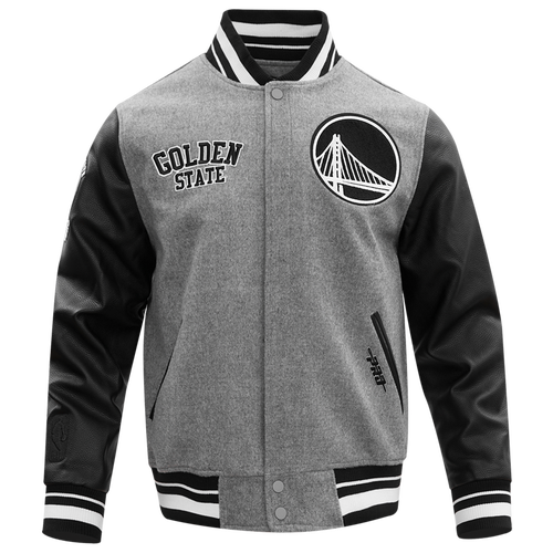 

Pro Standard Mens Golden State Warriors Pro Standard Warriors Varsity Jacket - Mens Heather Grey/Black Size M