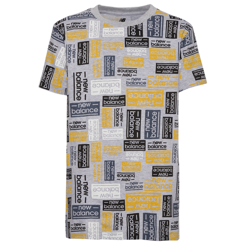 

Boys New Balance New Balance All Over Print T-Shirt - Boys' Grade School Yellow/White/Grey Size XL