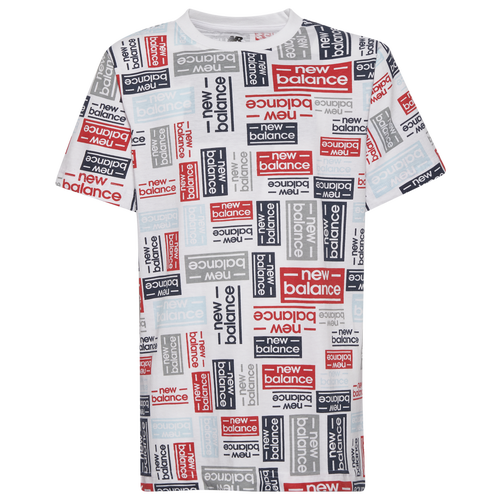 

Boys New Balance New Balance All Over Print T-Shirt - Boys' Grade School White/Grey/Red Size L