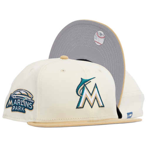 

New Era Mens Miami Marlins New Era Marlins Two Tone City Icon Fitted Cap - Mens White/Tan Size 7