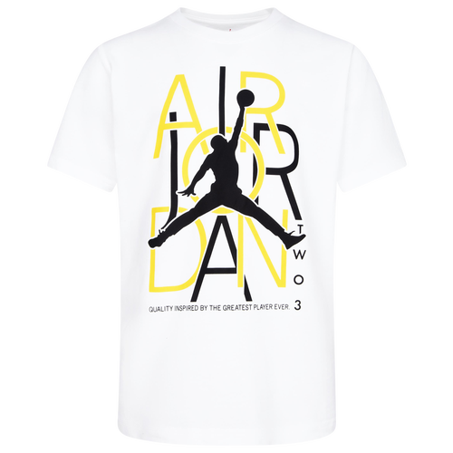

Boys Jordan Jordan Jump Out Short Sleeve T-Shirt - Boys' Grade School White/Yellow Size M