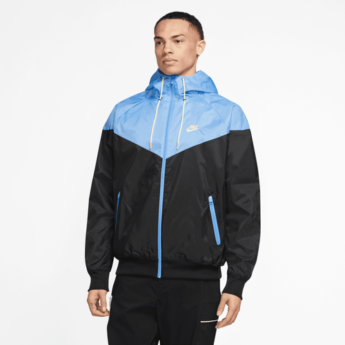 

Nike Mens Nike Woven Windrunner Lined Hooded Jacket - Mens Black/Blue Size M