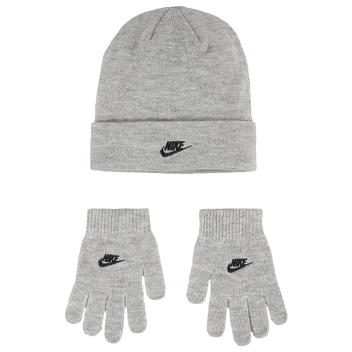 

Boys Nike Nike Lurex Futura Beanie Glove Set - Boys' Grade School Dark Grey Heather/White Size One Size