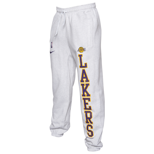 

Nike Mens Los Angeles Lakers Nike Lakers Fleece Courtside Graphic Pants - Mens Birch Heather/White/Field Purple Size M