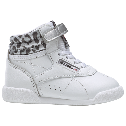 

Girls Reebok Reebok Freestyle HI Snow Leopard - Girls' Toddler Shoe White/Black/Gray Size 10.0
