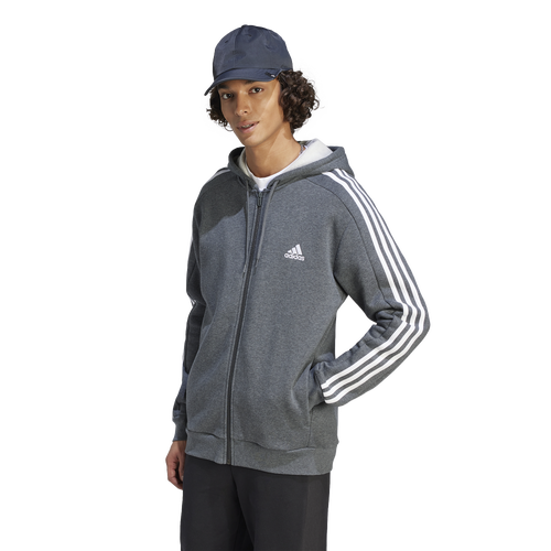 

adidas Mens adidas Essentials Fleece 3-Stripes Full-Zip Hoodie - Mens Dark Grey Heather Size XL