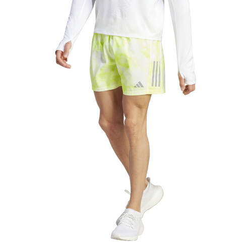 

adidas Mens adidas Own the Run Allover Print Shorts 5- Mens White/Lucid Lemon Size M