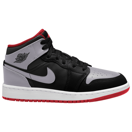 

Jordan Boys Jordan Air Jordan 1 Mid - Boys' Grade School Basketball Shoes Black/Cement Grey/Fire Red Size 4.5