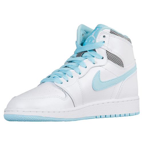 Jordan AJ 1 High - Girls' Grade School - White / Light Blue