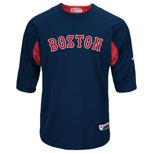 Majestic MLB Player On Field BP Top - Men's - Boston Red Sox - Navy / Red