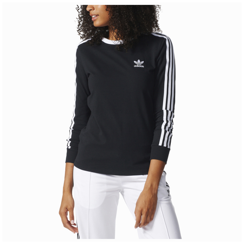 adidas Originals 3 Stripes Long Sleeve T-Shirt - Women's - Black / White