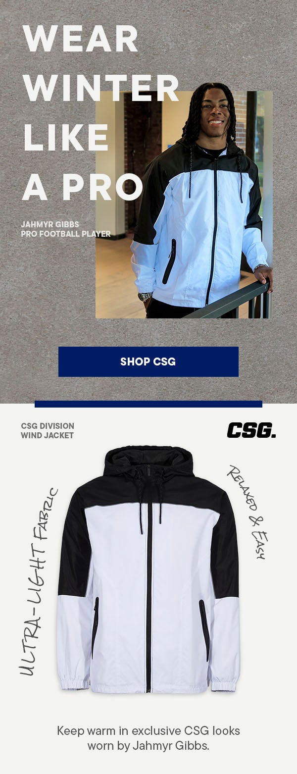 Keep warm in exclusive CSG looks worn by Jahmyr Gibbs. | SHOP NOW