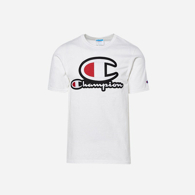 Shop the Men's Champion Stacked C-Logo T-Shirt in white.