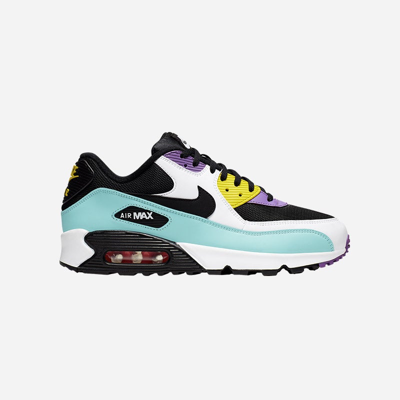 Shop the Men's Nike Air Max 90 in Black/White/Bright Violet/Pink Blast.