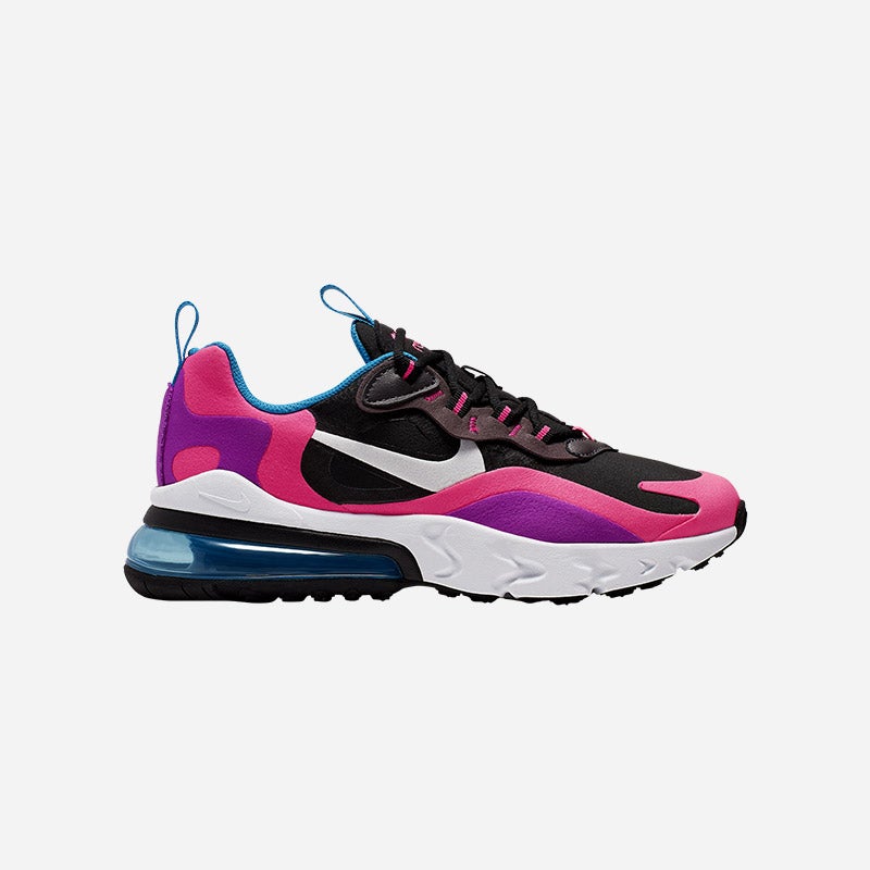 Shop the Girls' Nike Air Max 270 React in Black/White/Hyper Pink.