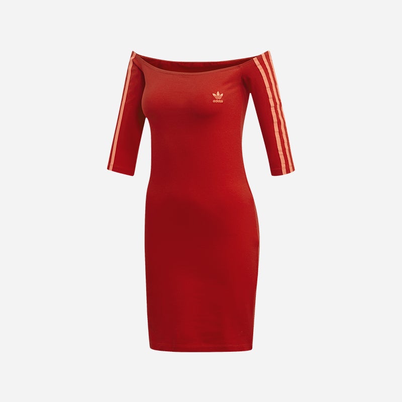 Shop the Women's adidas Originals Lady Shoulder Dress in Red/White.