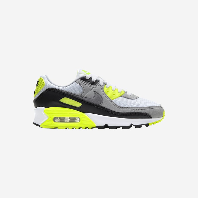 Shop the Women's Nike Air Max 90 in White/Particle Grey/Volt