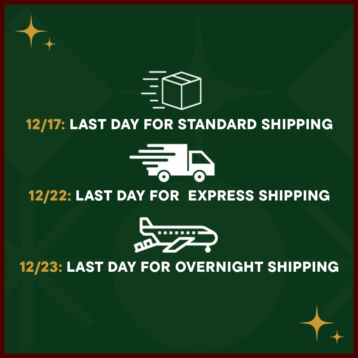 Holiday Shipping Cutoffs