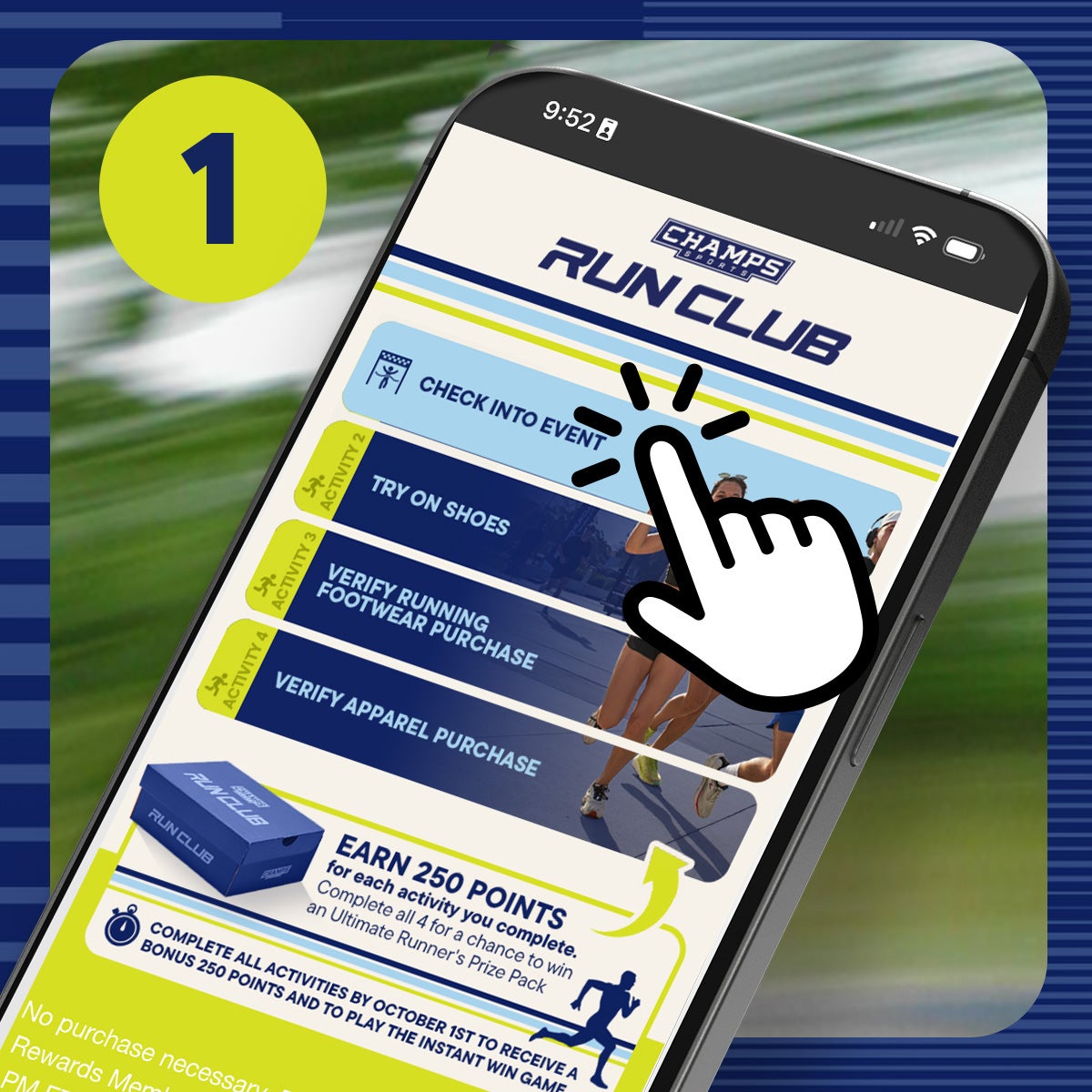 TAP ‘CHECK INTO EVENT.’ ENTER CODE.
