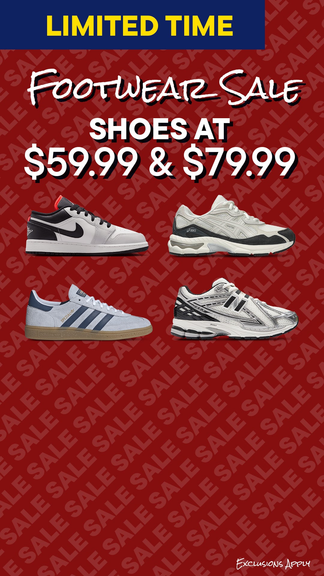 Footwear at $59.99 & $79.99