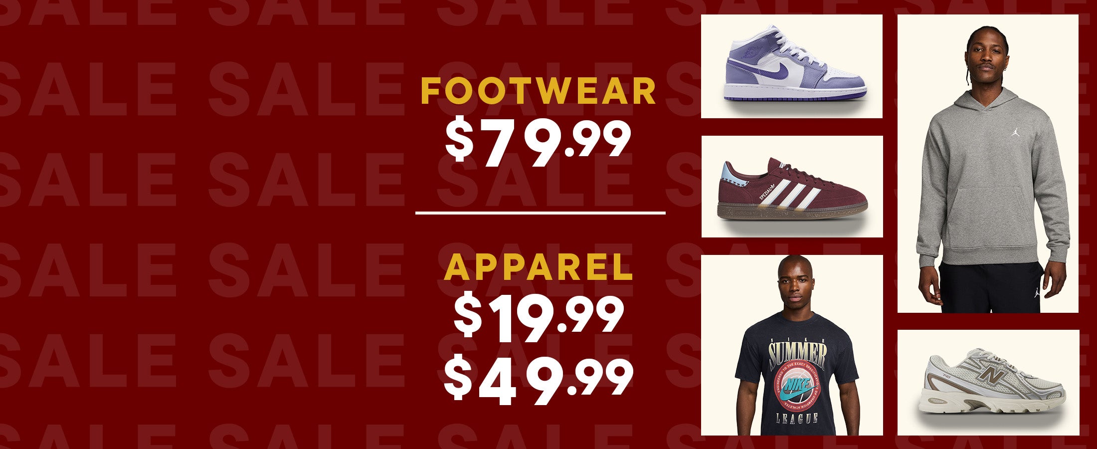 End of Season Sale - Footwear at $79.99 and Apparel at $49.99 and $19.99