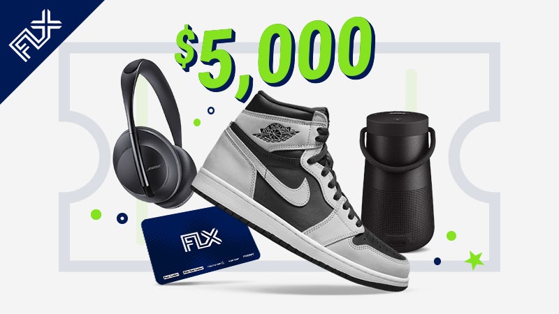 FLX Rewards members can now enter to win the AJ 5 'Stealth', AJ 1 Zoom 'Stadium Green' or Question Mid Class of '16.