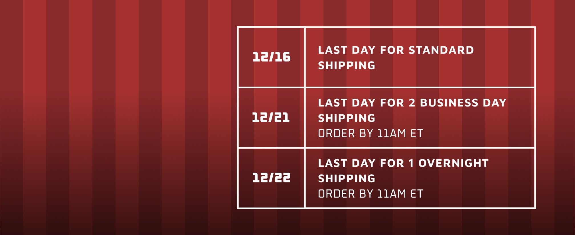 Dates limites d'expédition pour les fêtes