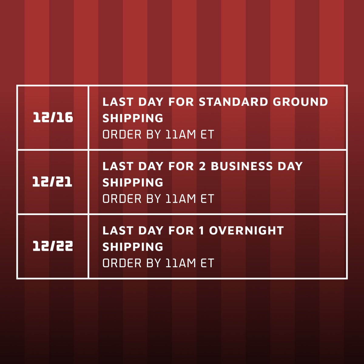 Dates limites d'expédition pour les fêtes