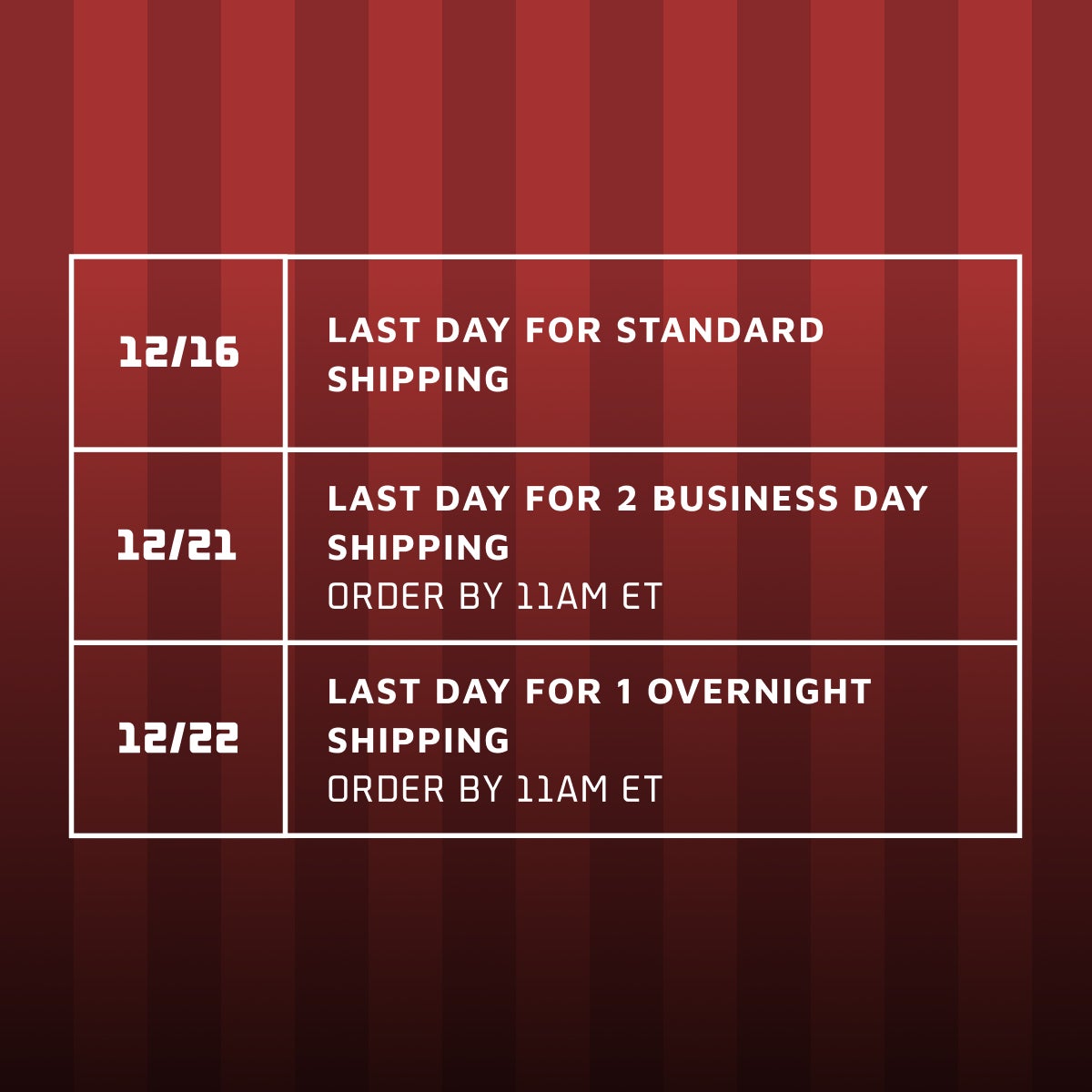 Dates limites d'expédition pour les fêtes