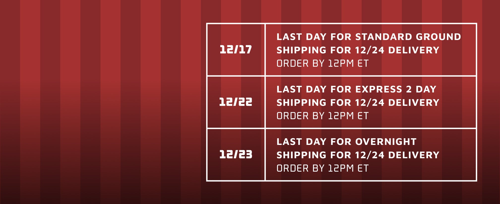 Holiday Shipping Cutoffs