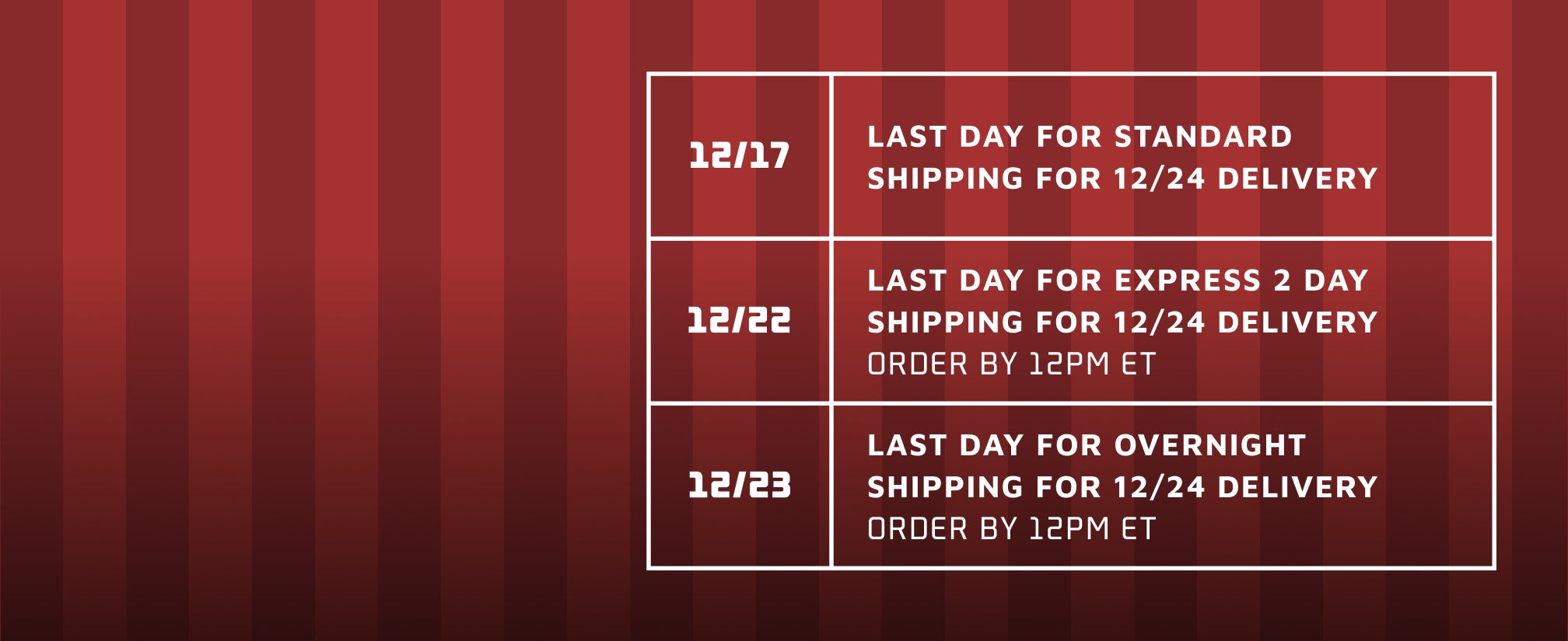 Holiday Shipping Cutoffs