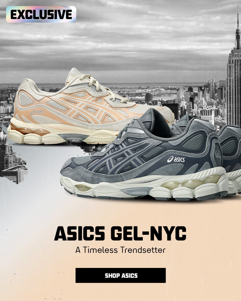ASICS GEL-NYC. CLOSE MESH IN OAT & STEEL. SHOP ASICS