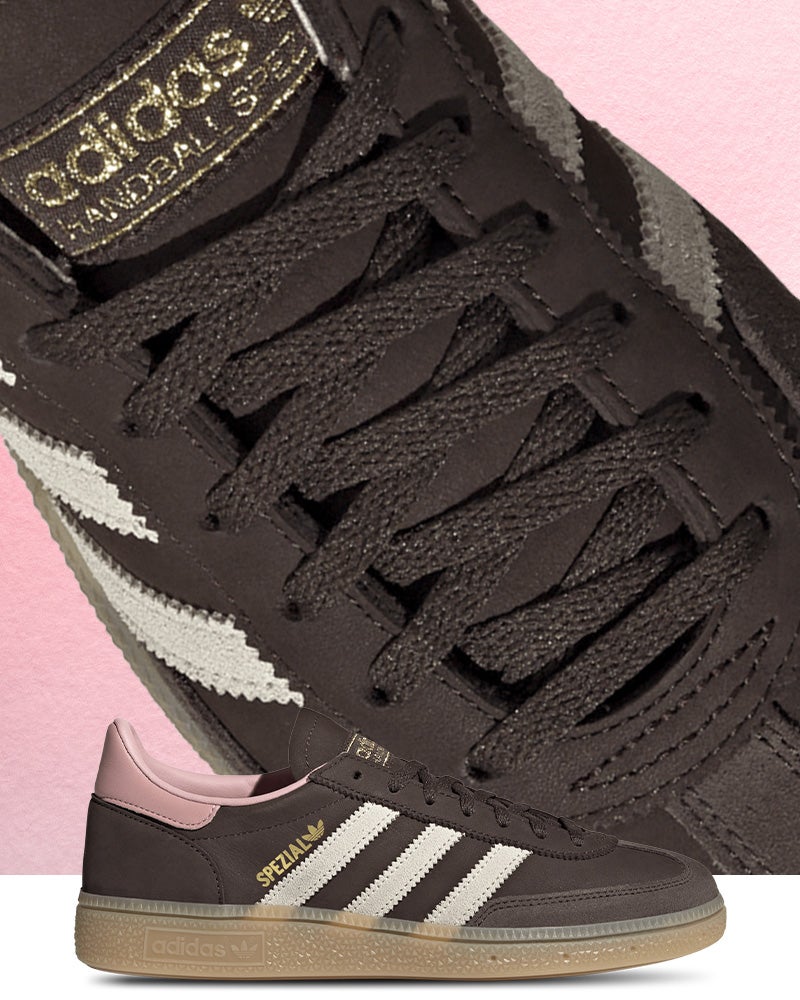 ADIDAS SPEZIAL. Hot on the block of originals is this trend-setter spezial, featuring deep chocolate brown and spots of pink. 