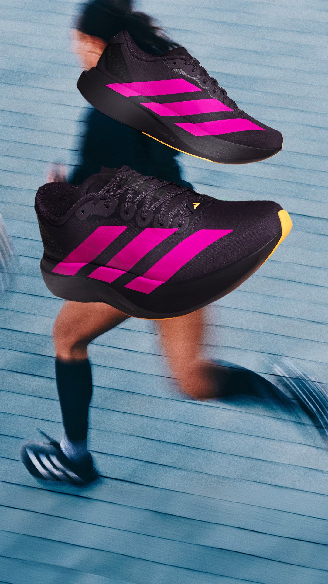SPEED WITH STYLE. Responsive Adizero tech meets cool pink stripes on a sleek black base. SHOP NOW