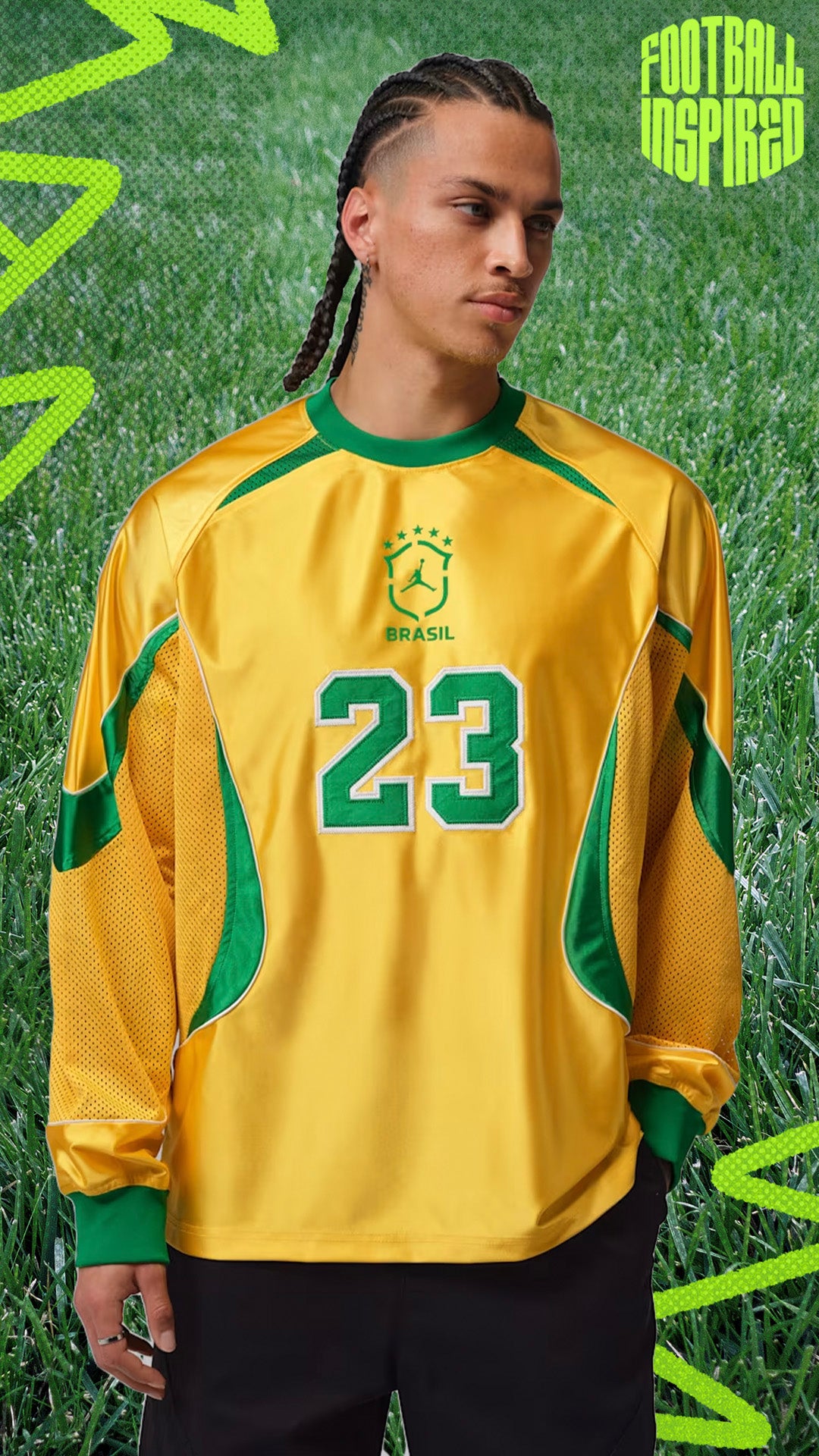 BUILT FOR THE CUP. A Jordan goalie top made for football’s biggest stage. Bold look. Big‑game energy. SHOP THE STYLE