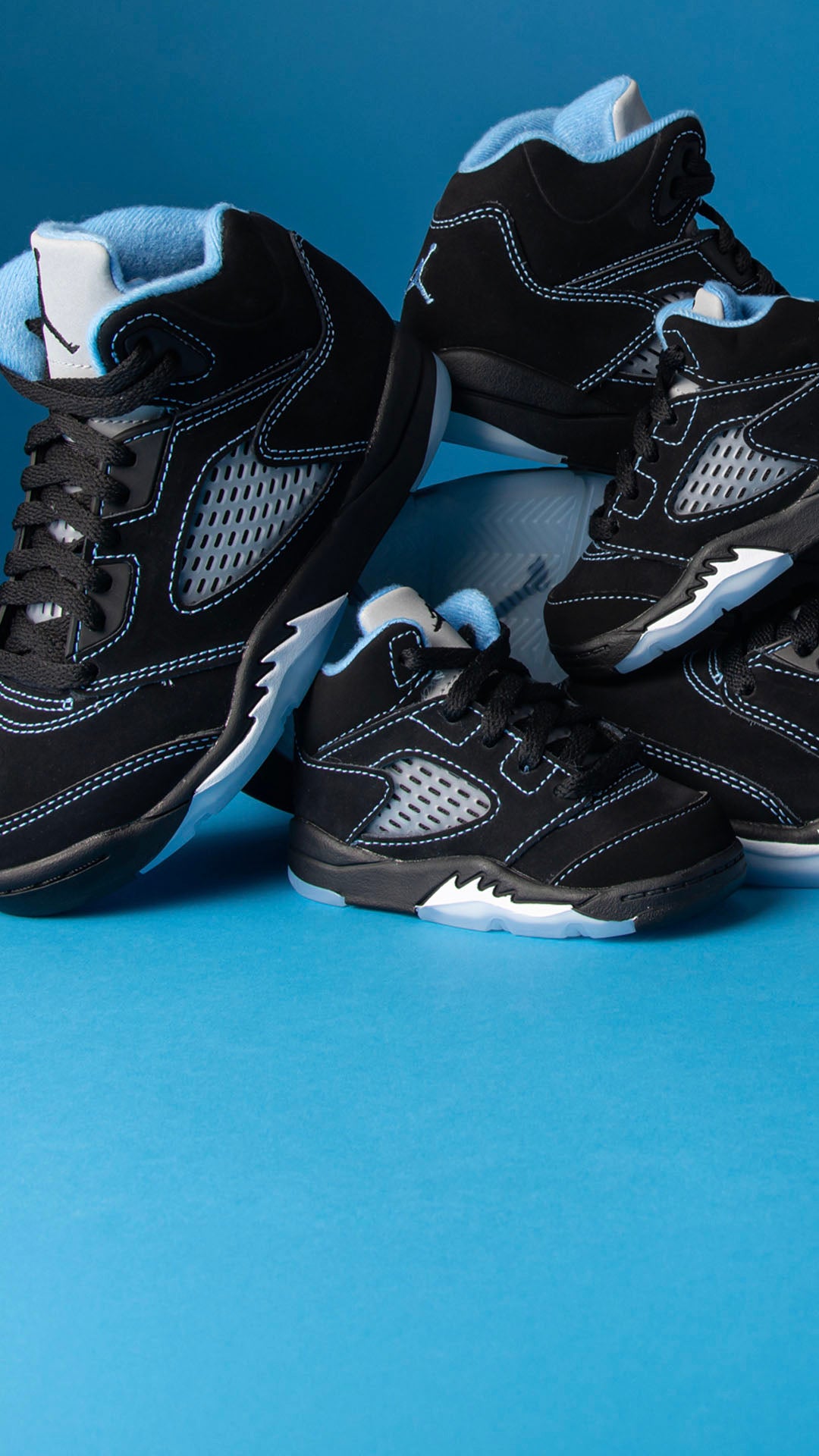AIR JORDAN 5 AJ5 ‘Black Carolina’ lands in full family size range. SHOP THE STYLE