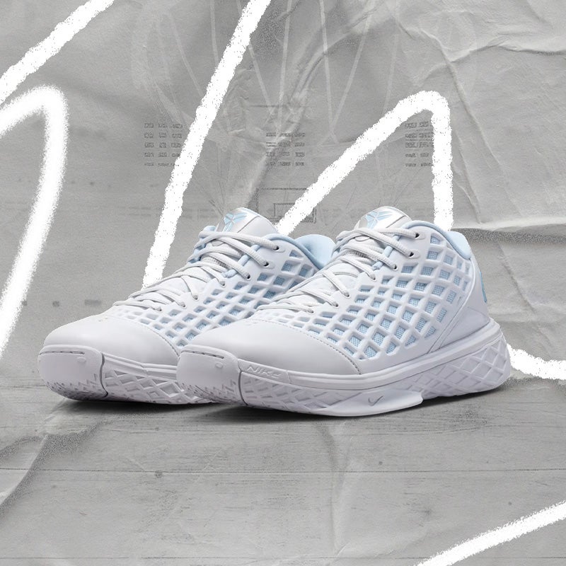 NIKE KOBE 3. The iconic cage upper returns in crisp white with hints of baby blue. SHOP THE STYLE