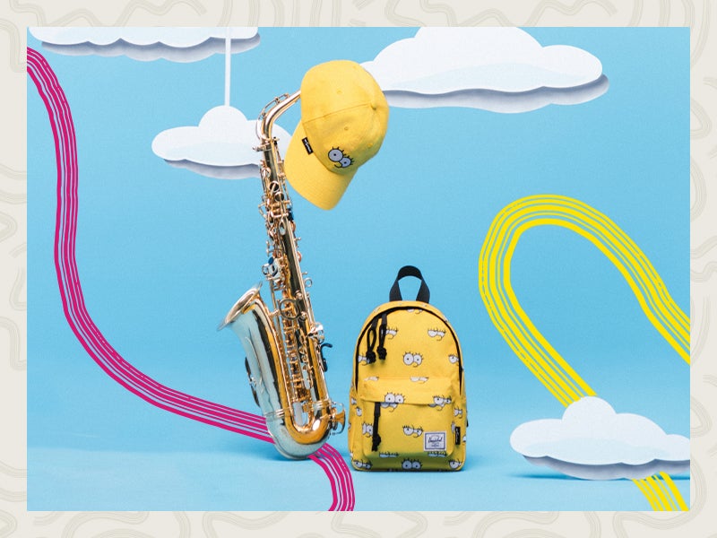 Meet the family! Score signature looks for school with prints inspired by Homer, Marge, Bart, Lisa, and Maggie.