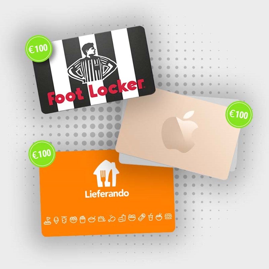 Gewinne 3 Gutscheine im Wert von 300 € – Foot Locker, Apple & Lieferando| 500 XPoints