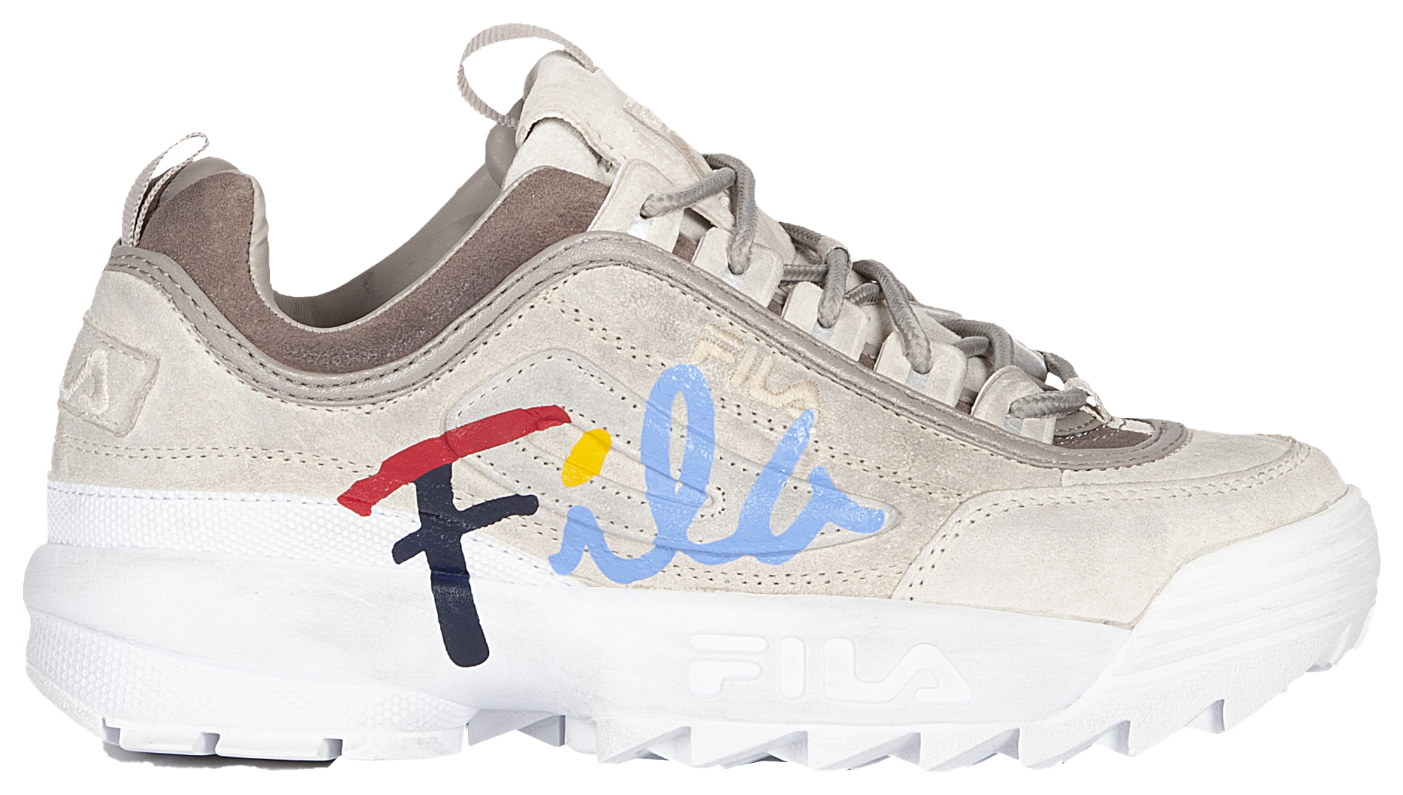 fila disruptor script distressed