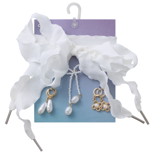 - Crocs Laces & Pearl Bow Charm Kit - White/Gold Pearl