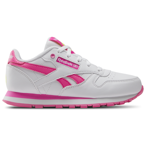 Girls' Preschool - Reebok Classic Leather - White/Atomic Pink Electric Yellow