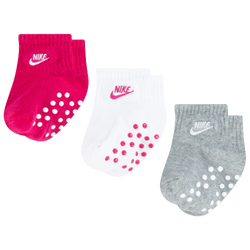 Girls' Infant - Nike 3 Pack Core Futura Ankle Gripper Socks - White/Dark Grey Heather/Rush Pink