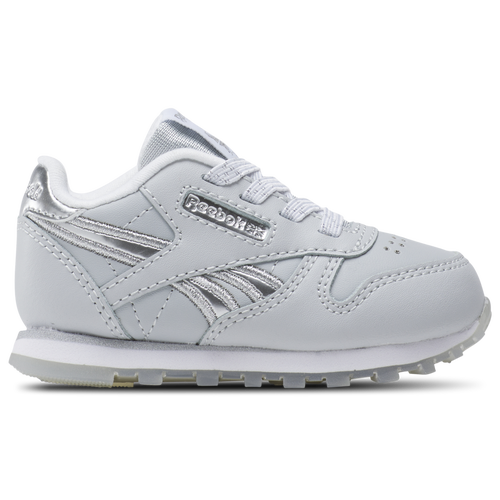

Reebok Girls Reebok Classic Leather - Girls' Toddler Running Shoes White/Silver/Moon Size 10.0