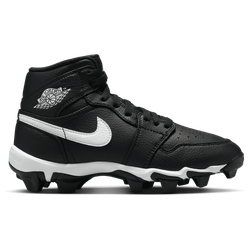 Boys' Grade School - Jordan AJ 1 Mid Cleats  - Black/White