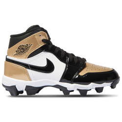 Boys' Grade School - Jordan AJ 1 Mid Cleats  - Metallic Gold/White/Black