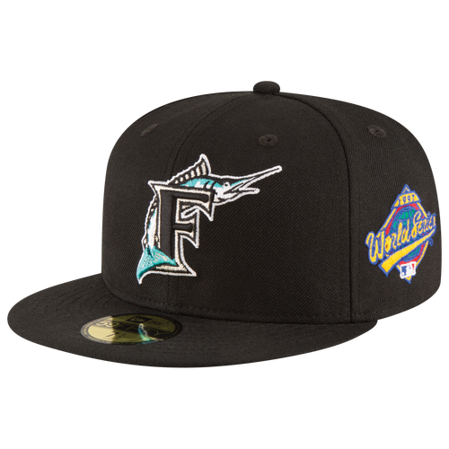 MENS - New Era Marlins 59Fifty World Series Side Patch Cap - Black/Teal