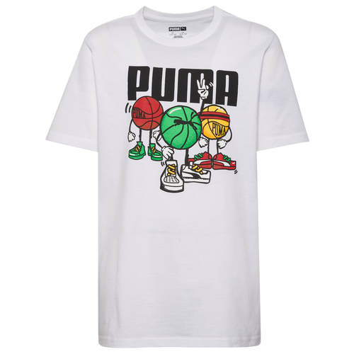 BOYS - PUMA Bball Group Graphic T-Shirt - White/Green
