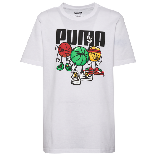 

Boys PUMA PUMA Bball Group Graphic T-Shirt - Boys' Grade School White/Green Size M
